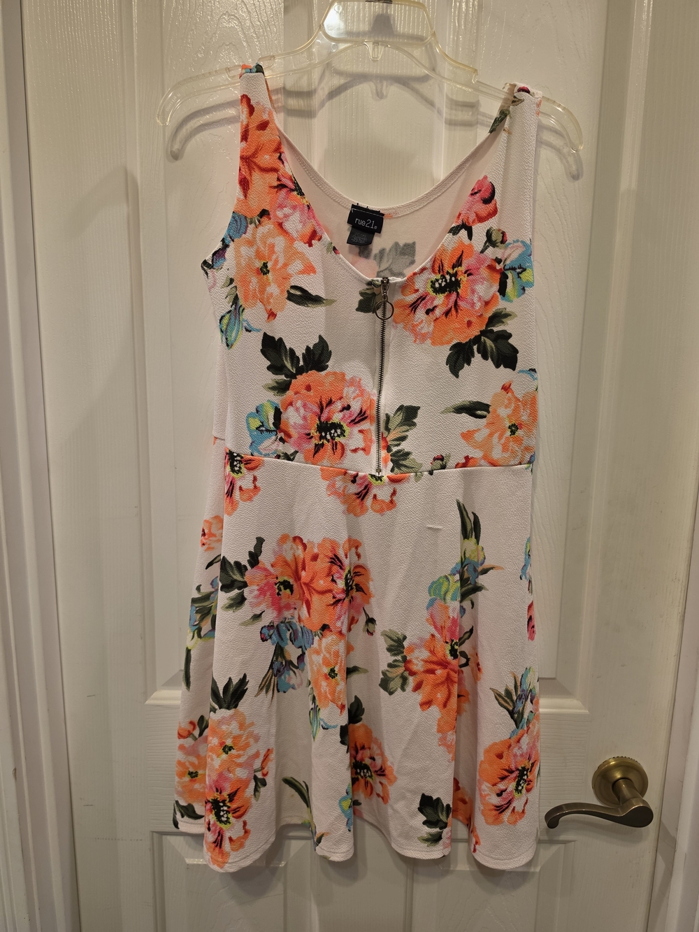 rue21 Floral Print Cream Tank Top with Pink & Orange Accents